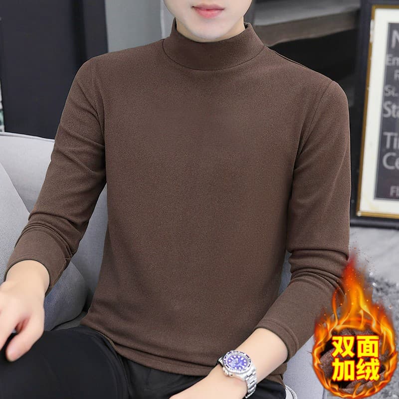 Clearance Sale: Men's Double-Sided Thermal Long-Sleeve T-Shirt, Autumn and Winter Warm Underwear, Slim-Fit Half-High Collar Base Layer