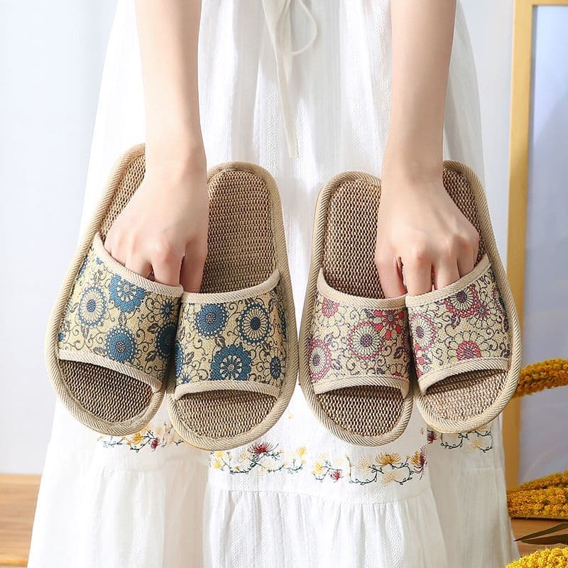 Linen Slippers Women's 2025 New arrival Summer Indoor Home For Home All Year Round Men's Autumn Pastoral Home Floor Slippers Men