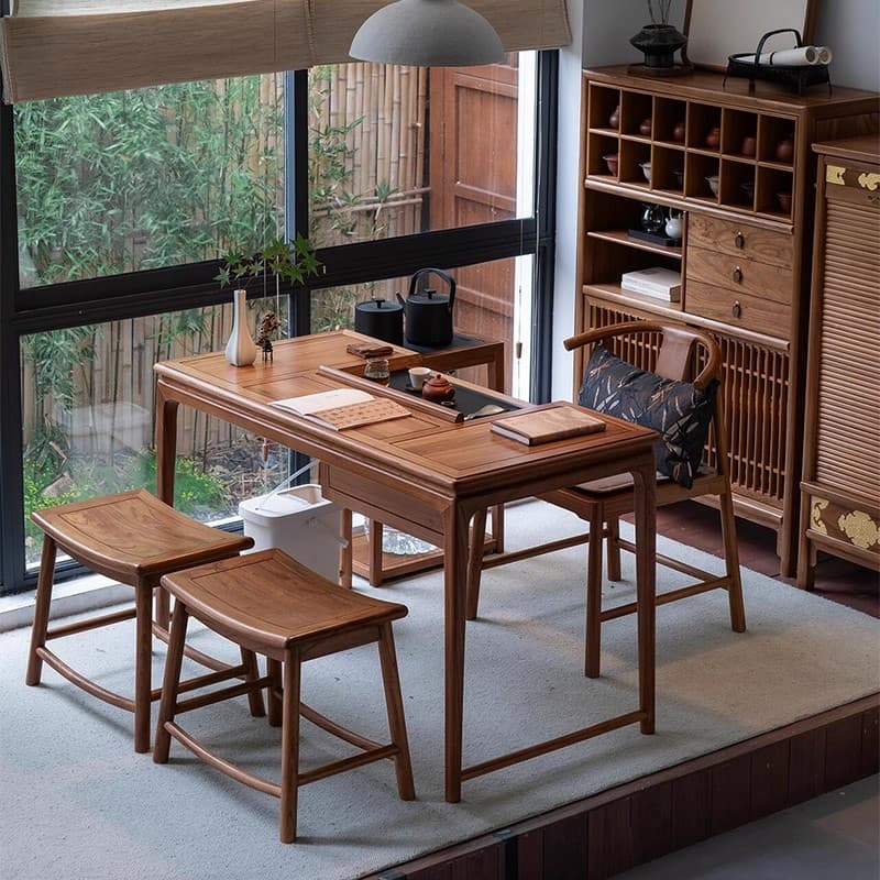 New Chinese Style Black Walnut Tea Table Minimalist Tea Room Living Room Solid Wood Tea Table For Home Balcony Wet and Dry Tea Table