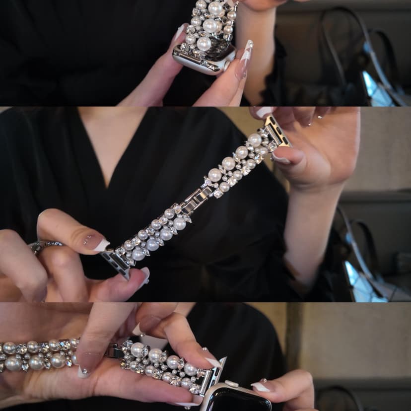 Suitable for Apple Watch Straps, Compatible with Apple Watch, Artificial Pearl iWatch Watch Chain, Versatile Hand Accessory