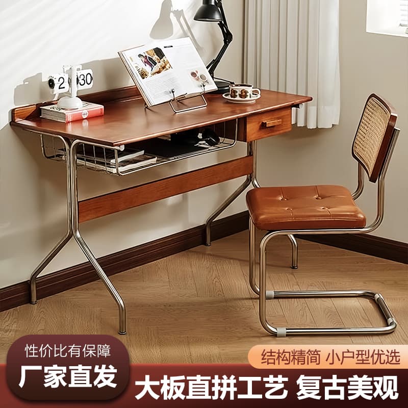 Living Room Long Desk Reading For Home Study Bedroom Middle Solid Wood Writing Desk Minimalist Small Apartment Retro Desk