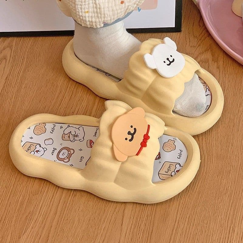 Cartoon Line Art Puppy Slippers for Women, Summer Outdoor Wear, 2025 New Style, Soft-Soled, Non-Slip, Thick-Soled Sandals for Home and Holidays