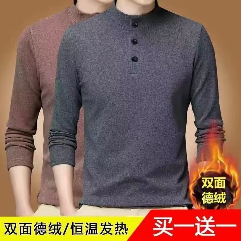 Double-Sided Thermal Base Layer Shirt for Men, Half-High Collar, Solid Color Top, Dad's Warm, Loose, Wrinkle-Free, New Long-Sleeve T-Shirt for Winter