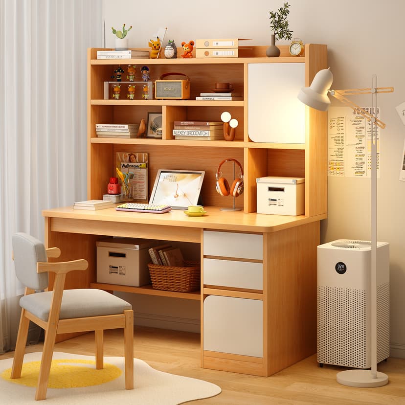 Desk Bookshelf Integrated Student Writing Desk Adult Desktop Computer Desk For Home Bedroom Solid Wood Storage Cabinet Bookcase