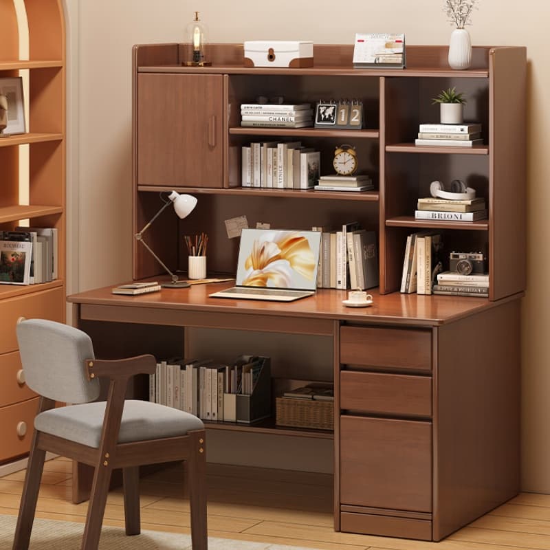 Desk Bookshelf Integrated Table Bookcase Wall Adult For Home Computer Desk Bedroom Solid Wood with Drawer 1.2 Modern