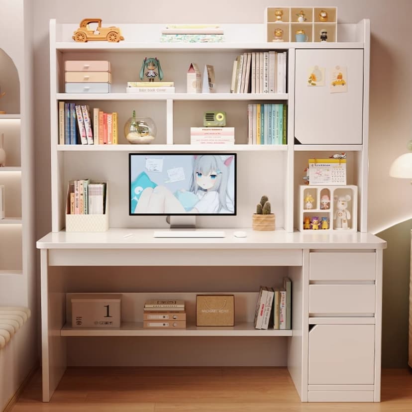 Desk Bookshelf Integrated Writing Table Storage Cabinet Bookcase Wall Adults For Home Computer Desk Bedroom Solid Wood Student