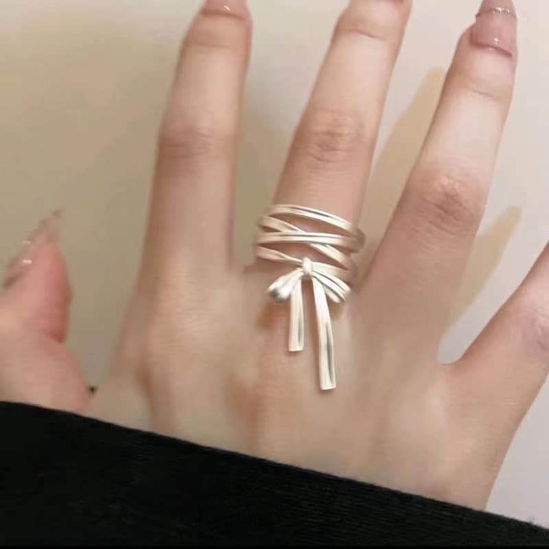 White Bow Ring for Women, Accessible Luxury, High-End Pure White Ribbon, Ballet Style Bow Ring Opening