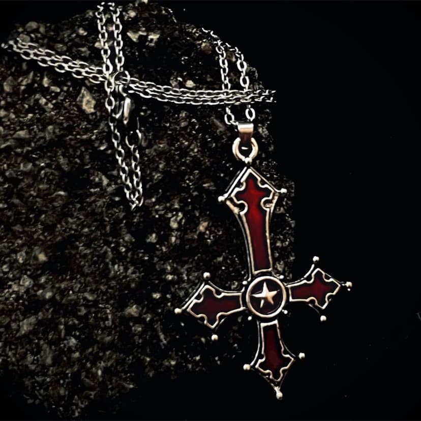 Cross Pendant Necklace Cross-Border New Style Blood-Red Gothic Punk Inverted Cross Pendant Necklace