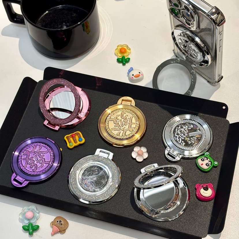 Ins-Style Round Stand Suitable for Phone Cases, 360-Degree Foldable Fixed Desktop Adhesive Metal Stand for Women, Niche Design