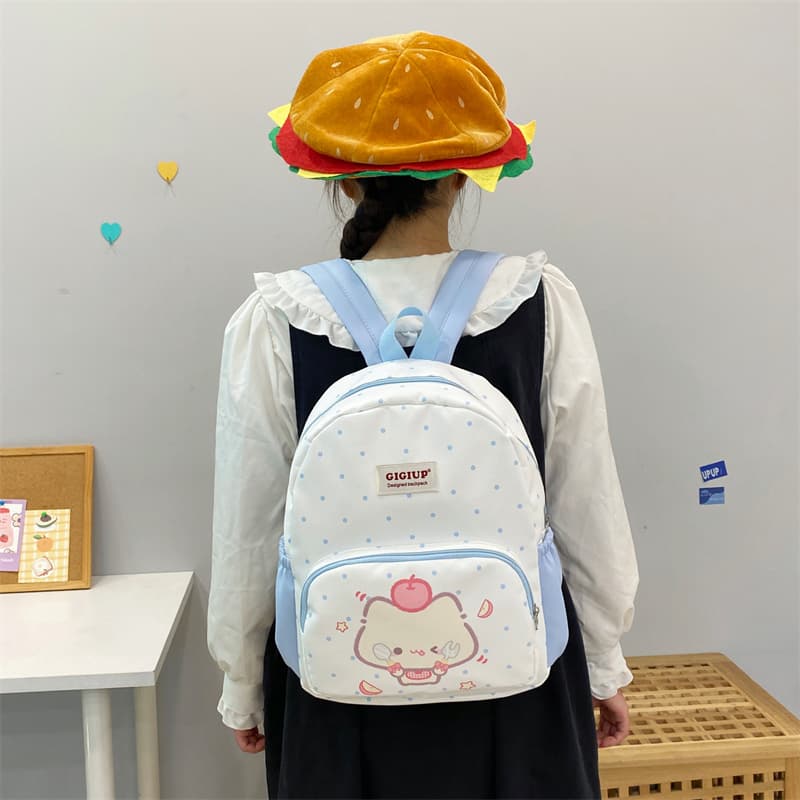 Jiji Upward Original Cute Polka Dot Apple Kitten Casual Backpack Student Cute and Practical Backpack