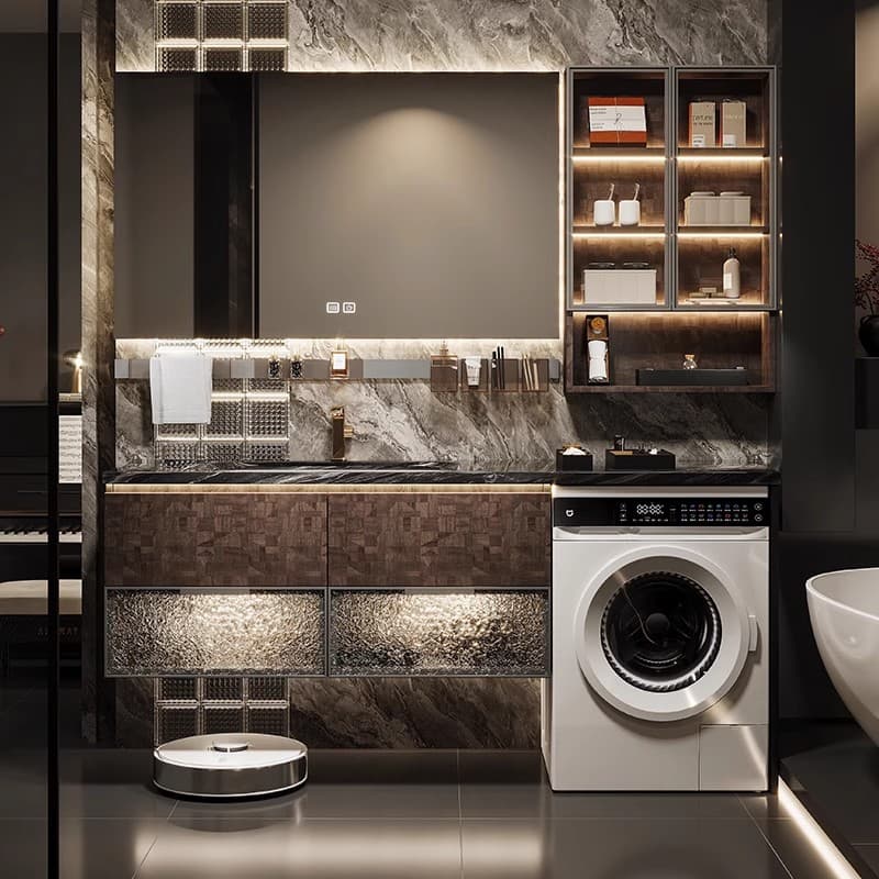 Luxury Stone Countertop Solid Wood Light Luxury Washing Machine Cabinet Combination Bathroom Sink Washbasin Toilet Laundry Cabinet Combination
