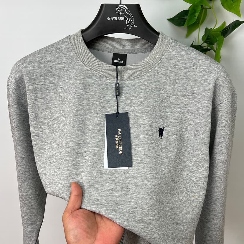 Paul Sweatshirt for Men, Spring and Autumn, Embroidered Pony Logo, Loose Round Neck Sweatshirt, Long-Sleeved Casual Inner Layering Shirt