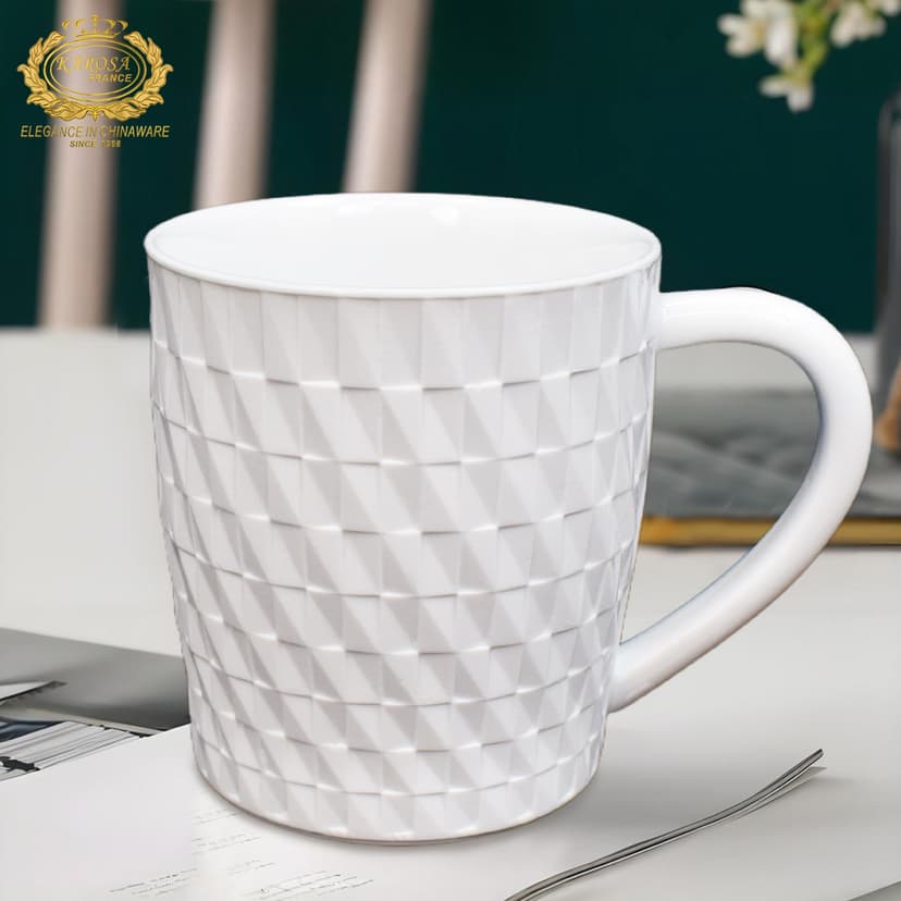 Tai Chi White Jade Porcelain Embossed Mug Large Capacity Household Water Cup Breakfast Cup Milk Cup Creative Office Cup