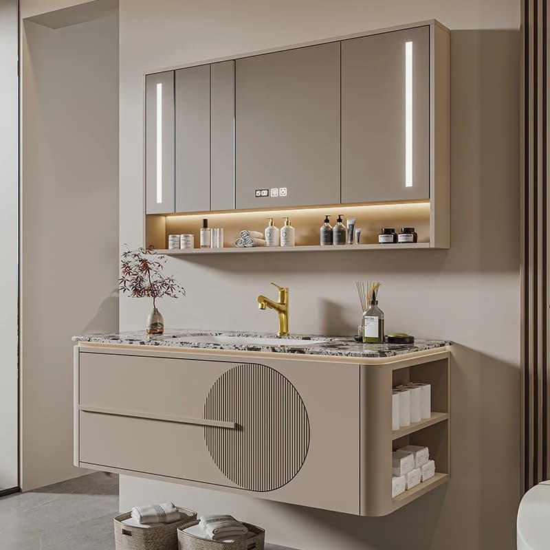 French-Style Light Luxury Minimalist Bathroom Cabinet with Luxurious Stone Ceramic Integrated Basin Washbasin Cabinet Combination Bathroom Vanity Sink