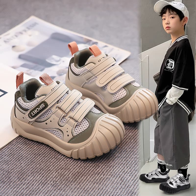 Autumn Anti-Kick Children's Casual Sports Shoes for Boys, Lightweight and Stain-Resistant, Girls' and Boys' Shoes, Silver, Suitable for Wide Feet