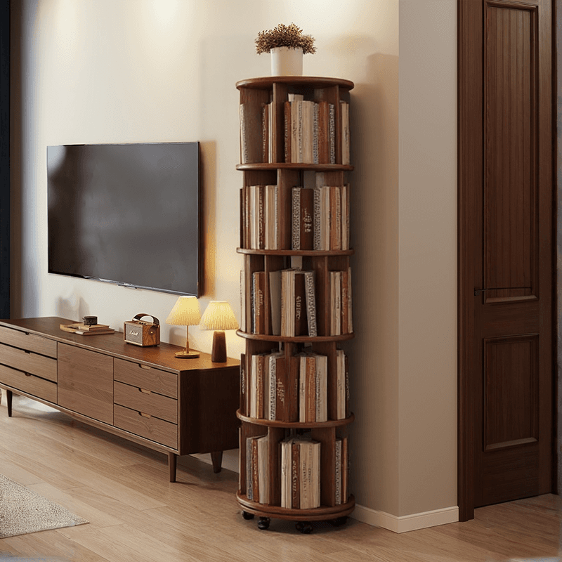 Rotate Bookshelf Floor Storage Rack kids Picture Book Rack Solid Wood Stand Space-Free Simple Vertical Multi-Layer Reading