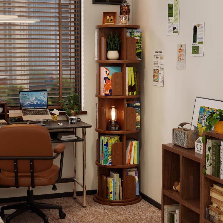 Rotate Bookshelf For Home Bookcase Storage Rack for Junior High School Students Floor-standing kids Picture Book Rack Solid Wood Multi-storey Library