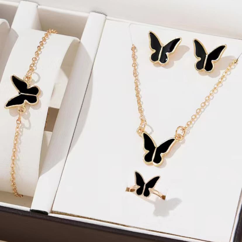 4-piece jewelry set cross-border New arrival jewelry jewelry butterfly necklace earrings ring 4 piece set Suit