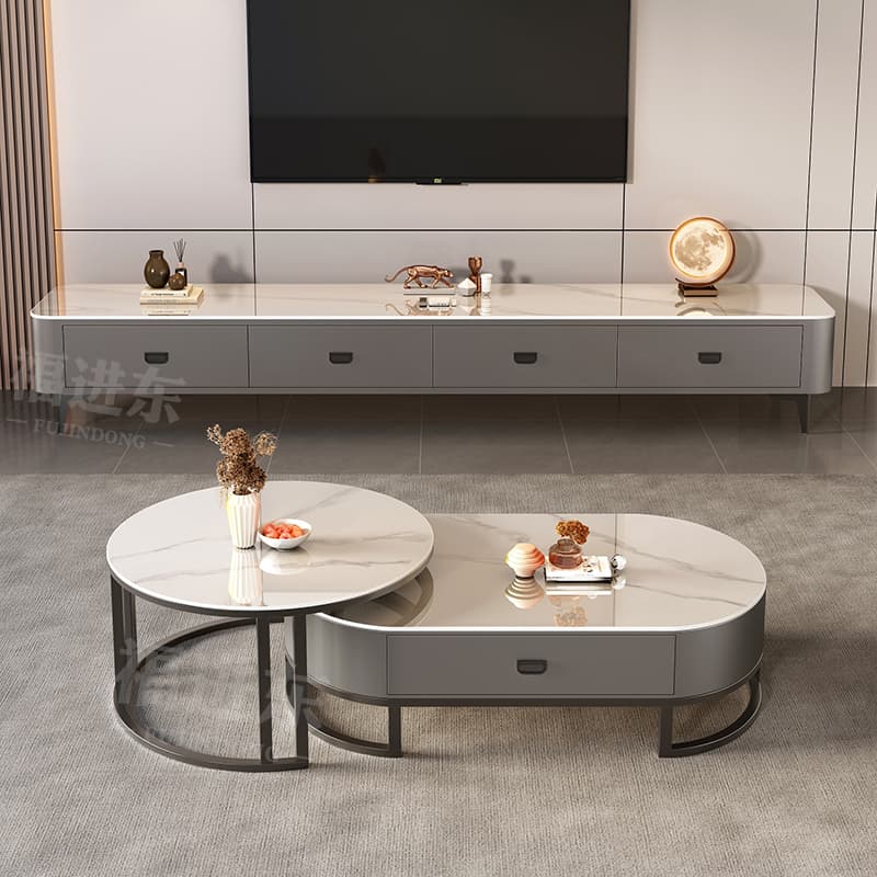 Rock Board TV Cabinet Living Room For Home 2025 New arrival Small Apartment Accessible Luxury Fancy Minimalist Coffee Table TV Cabinet Combination