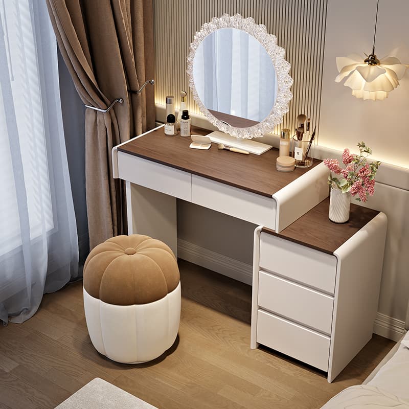 60cm Solid Wood Small Apartment Dresser Bedroom Modern Minimalist 2025 New arrival Cream Style Cabinet Integrated Makeup Table