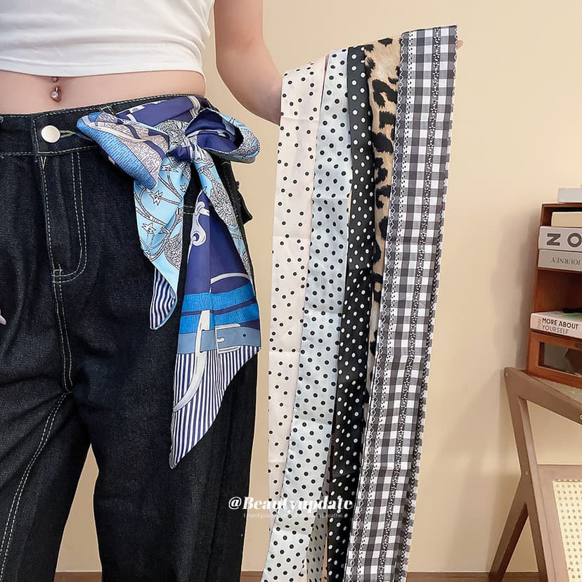 Plaid Print halterneck silk scarf waist chain a multi-wear summer small fresh Sweet belt Niche style Stylish