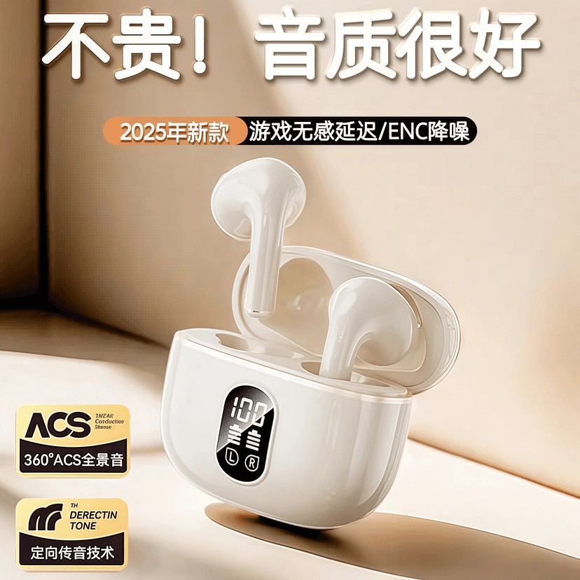 2025 New Wireless Bluetooth Earphones, Semi-In-Ear, High-Quality Sound, Noise Reduction, Suitable for Sports, Long-Lasting Wear Without Pain, Ultra-Long Battery Life