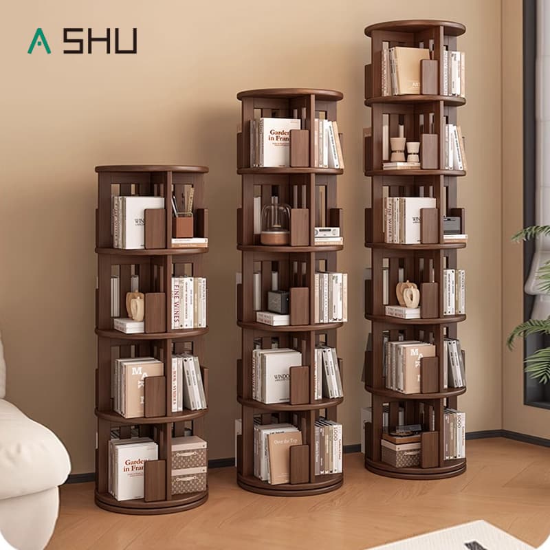 Rotate Bookshelf Special Bookcase for Junior High School Students For Home Living Room Full Solid Wood Stand Non-Space Simple Vertical Multi-Layer