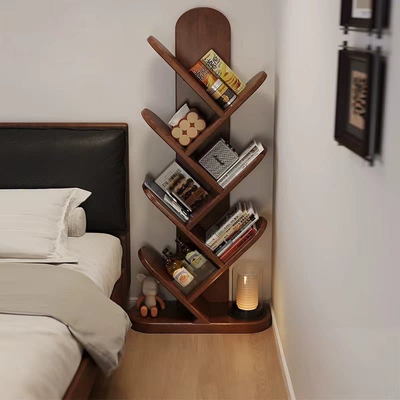 Solid Wood Bookshelf Floor Storage Rack For Home Living Room Multi-layer Corner Small Bookshelf Narrow kids Bookcase Simple