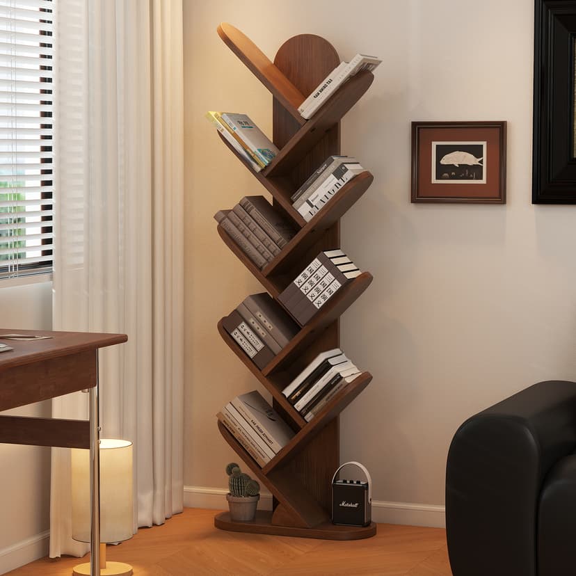 Solid Wood Tree-Shaped Bookshelf Floor-Standing Storage Rack Living Room Integrated Wall Corner Small Bookshelf Narrow kids Bookcase