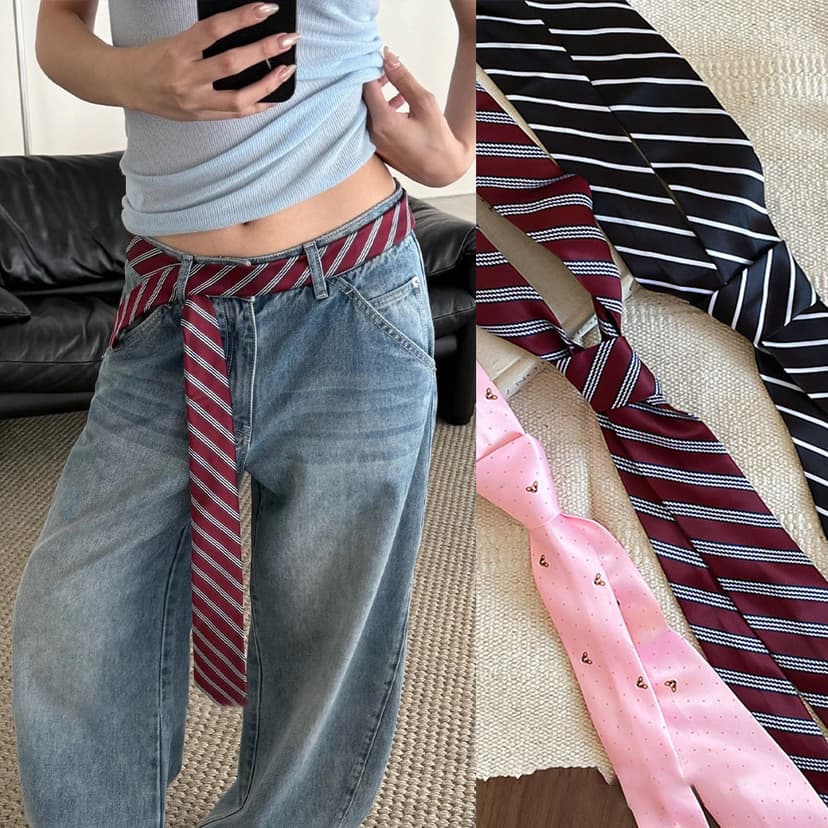 Stripes Belt with Denim Pants Accessories Tie Silk Scarf Matching Bench Ribbon Ribbon Waist Scarf Pants Waist Cover