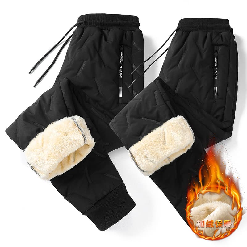 Fleece-Lined Thick Cotton Pants for Men, Winter Windproof Sports Pants, Lamb Fleece Jogger Casual Pants, Large Size Warm Sweatpants