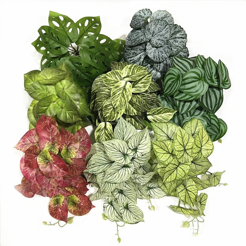 New Artificial Green Plant Wall Landscape Decoration with Small Hanging Vine Leaves, Watermelon Leaves, Begonia Leaves, and Taro Leaves