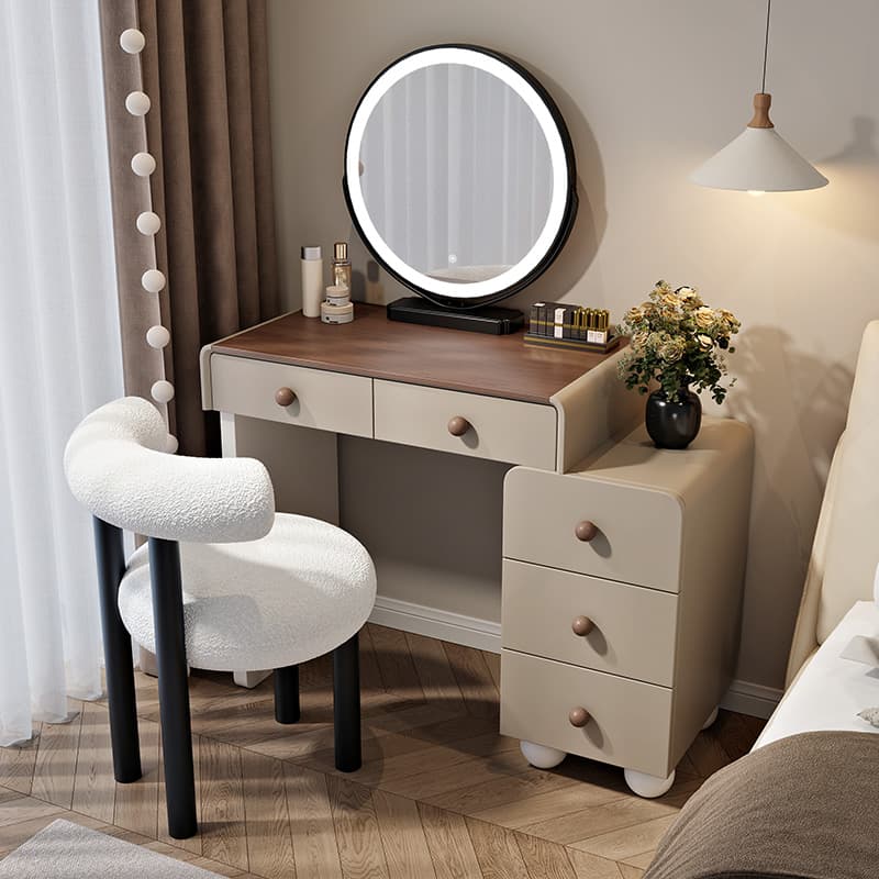2025 New arrival Solid Wood Dressing Table Bucket Cabinet Integrated Bedroom Modern Minimalist Makeup Table Small Household Makeup Table Antique Style