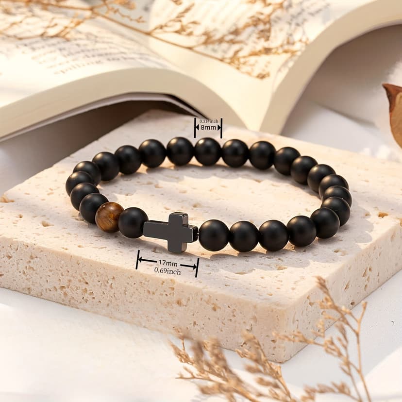 Cross Men's Bracelet Cross-Border New Product Tiger Eye Stone Small Cross Pendant Bracelet Stone Bracelet