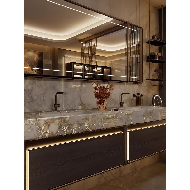 Hotel-Style Bathroom Cabinet Set with Marble Luxury Stone Ceramic Basin, Bathroom Sink, Washbasin, and Vanity Cabinet