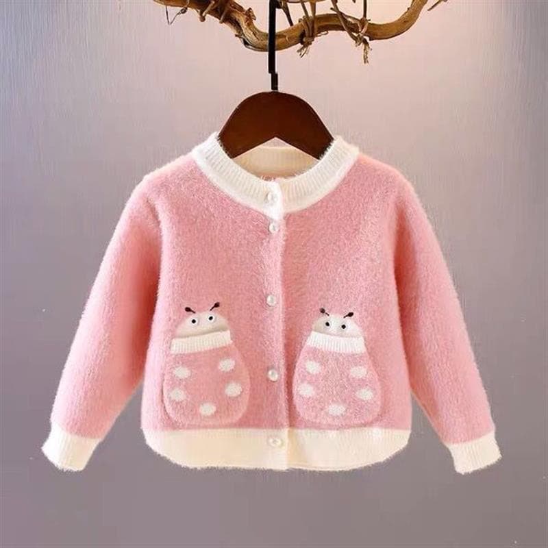 Popular Girls' Mink Velvet Cardigan Autumn New Cartoon Baby Coat Children's Knitwear Trendy
