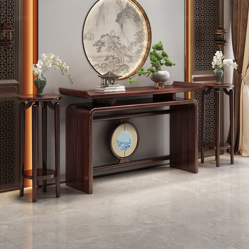 New Chinese-Style Ebony Wood Solid Wood Console Table for Entryway, Facing the Front Door, Living Room End Table, Zen-Style Offering Table