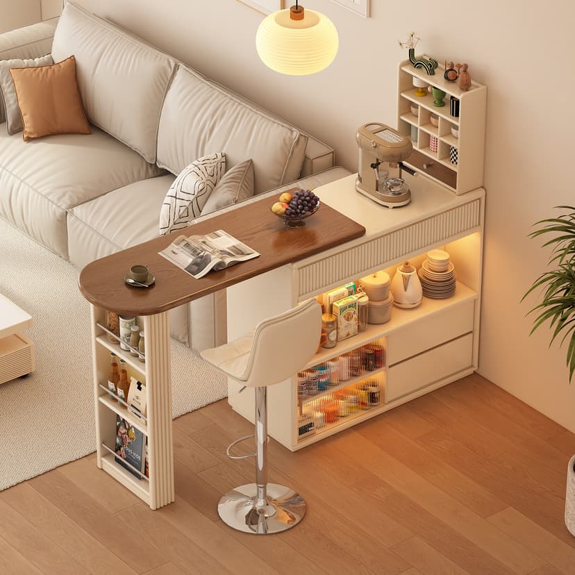 Small Apartment Solid Wood Bar Table Sideboard Integrated Living Room Entryway Partition Cabinet Rotatable Tea Bar Double-Sided Cabinet