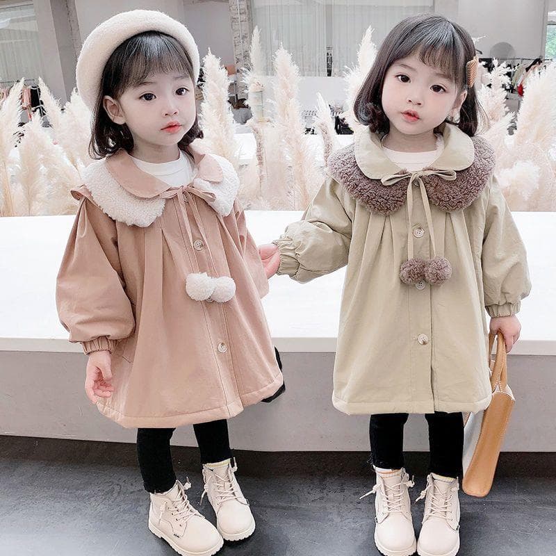 Girls' Outwear 2021 New Autumn and Winter Fleece-Lined Warm Winter Windbreaker Baby Korean Style Small and Medium-Sized Children's Fashionable Parka