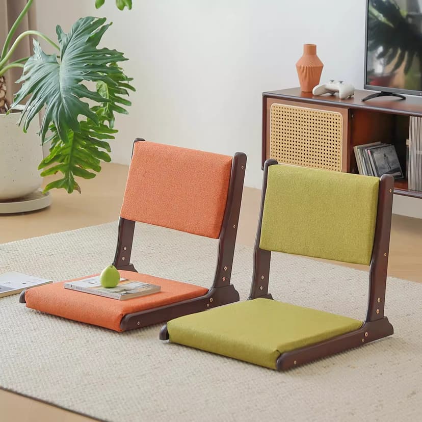 Solid Wood Foldable Tatami Backrest Chair and Room Chair Seat Japanese Style Legless Floor Sitting Balcony Bay Window Bean Bag Sofa