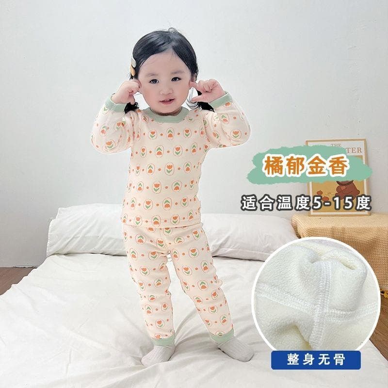 Fleece-Lined and Thickened Children's Underwear Set, Seamless Thermal Underwear Set for Boys and Girls in Autumn and Winter, Baby Warm Clothing Set