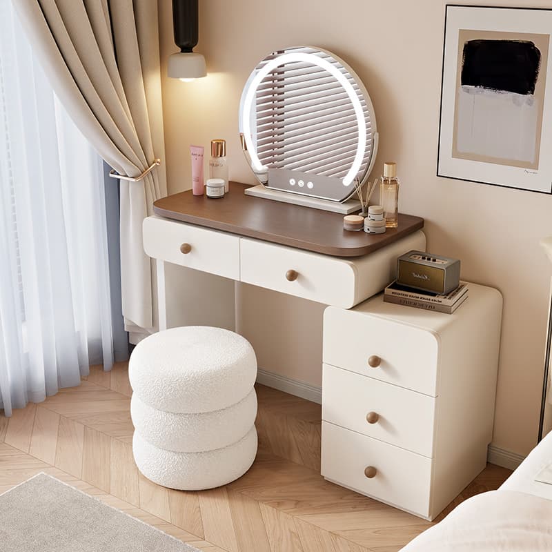 Solid Wood Small Household French Cream Dresser Bedroom Modern Minimalist 2025 New arrival Storage Cabinet Integrated Makeup Table
