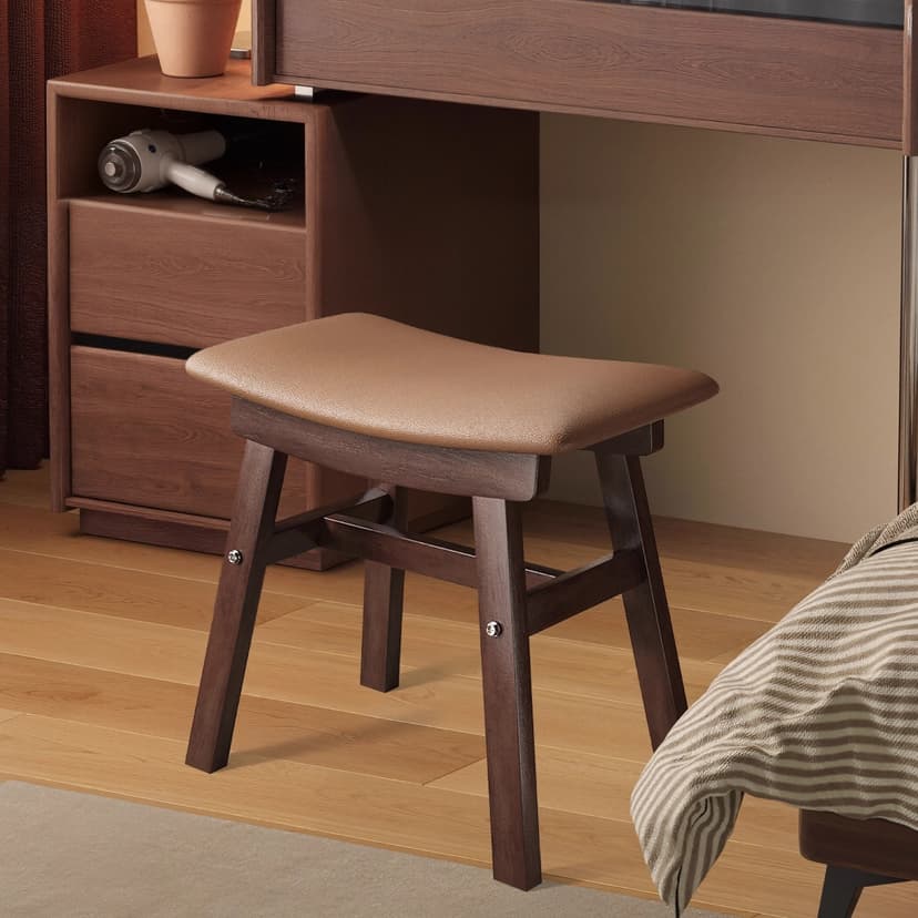 For Home Makeup Stool Solid Wood Stool Fancy Girl's Bedroom Dressing Stool Retro Minimalist Accessible Luxury Soft Bag Saddle Stool