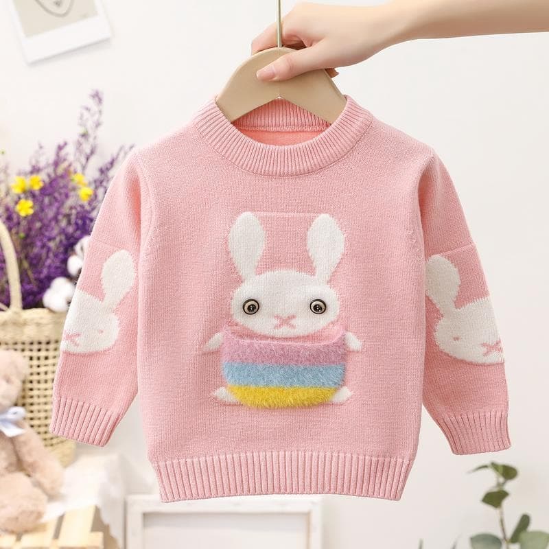 Children's Thickened Sweater, Girls' Knitted Top, New Style for Young Girls, Autumn and Winter Clothing, Stylish Korean Version, Fleece-Lined Trendy Children's Wear