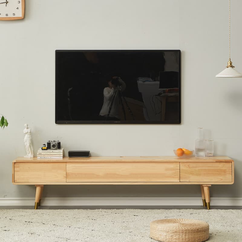 Genji Wood Log Style Solid Wood TV Cabinet Japanese Style Normcore Narrow Small Apartment Self-contained Wooden Floor Cabinet