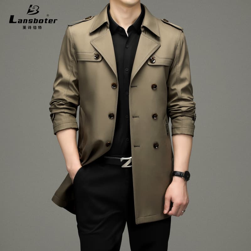 Laishbert Men's Wrinkle-Free Mid-Length Double-Breasted Trench Coat, New Autumn Trendy Men's Stylish Trench Coat