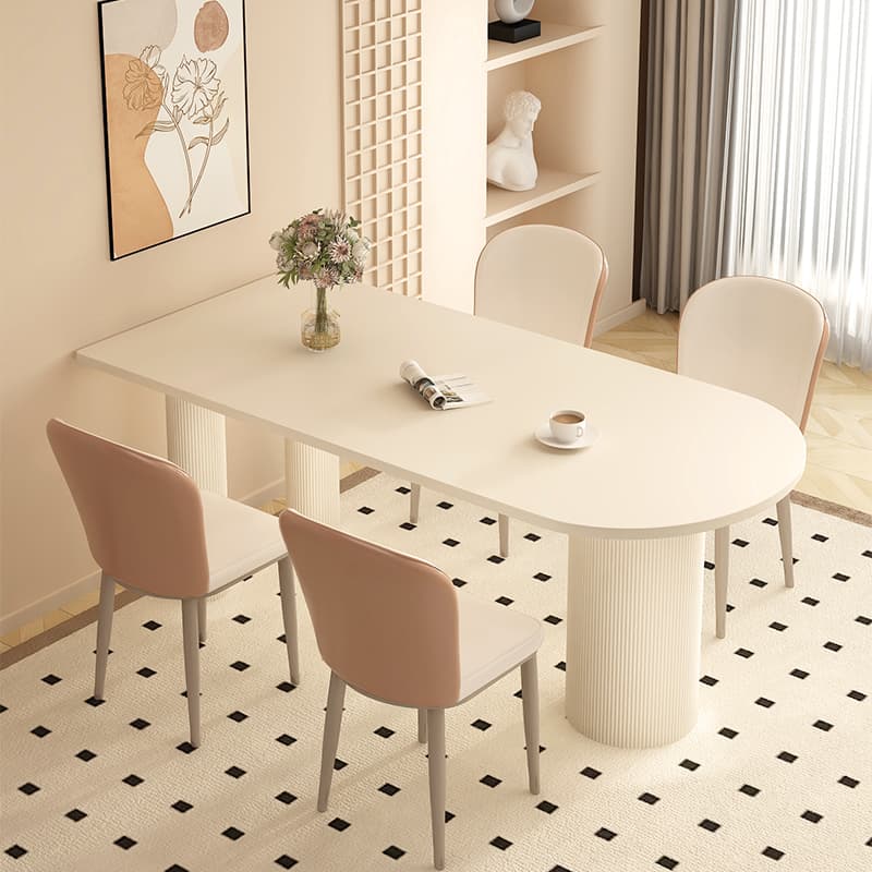 Cream Wind Rock Plate Dining Table For Home Small Apartment Island Table One-piece Semi-oval Dining Table French Dining Table and Chair Combination