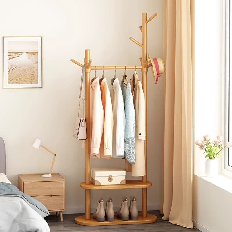 Solid Wood Coat Rack Bedroom Hanger Floor Hanger For Home Storage Rack Indoor Living Room Room Clothes Rack