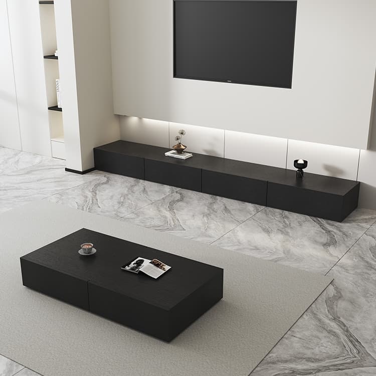 Genji Muyu Black Floor TV Cabinet Minimalist Accessible Luxury Living Room Solid Wood Coffee Table TV Cabinet Scandinavian Accessible Luxury Small Household