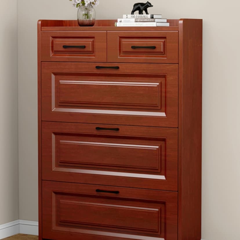 Genji Muyu Modern Chinese Ultra-thin Flip Bucket Shoe Cabinet For Home Doorway Easy Entry Narrow Entrance Hall Redwood Color Space-saving